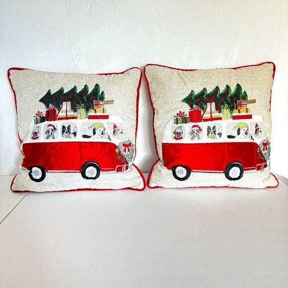 Secret Celebrity Christmas Tree Van Throw Pillow 16x16" Embroidered Holiday Deco - Picture 1 of 15